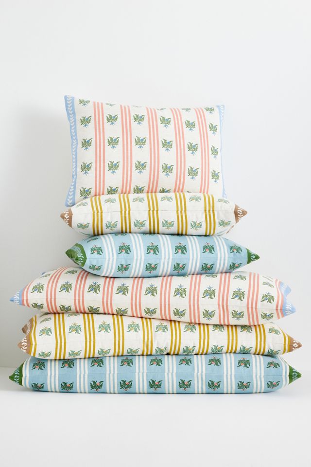 Tess Cotton Screen Printed Floral Striped Pillow #8
