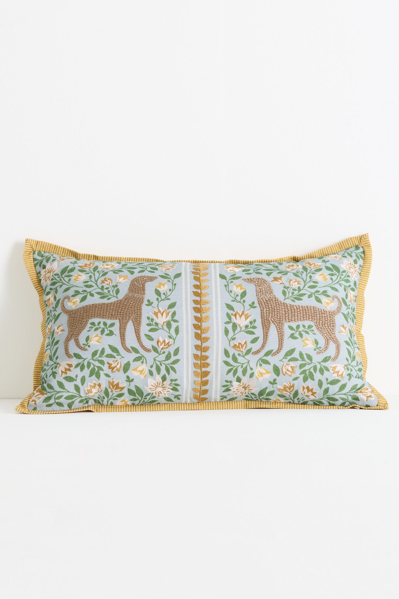Zelda Cotton Embroidered Dog Pillow - Maize, 12" x 21"