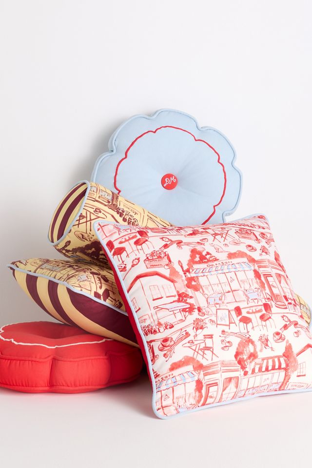 Mildom　ミルダム　クッション Damson Madder Cotton Embroidered Button Round Shaped Pillow