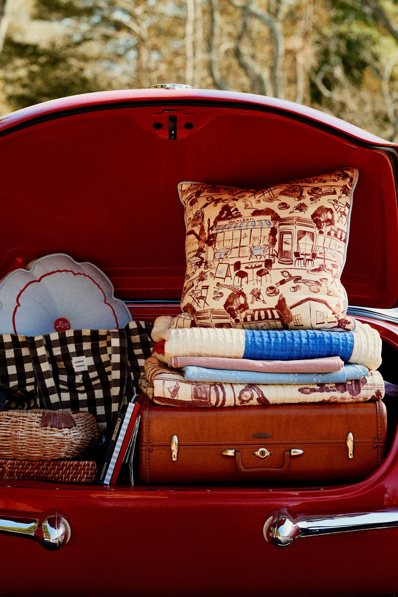 Damson Madder Cotton Printed Pillow - Neutral Pattern