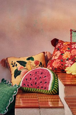 Grove Indoor/Outdoor Woven Fruit Shaped Pillow