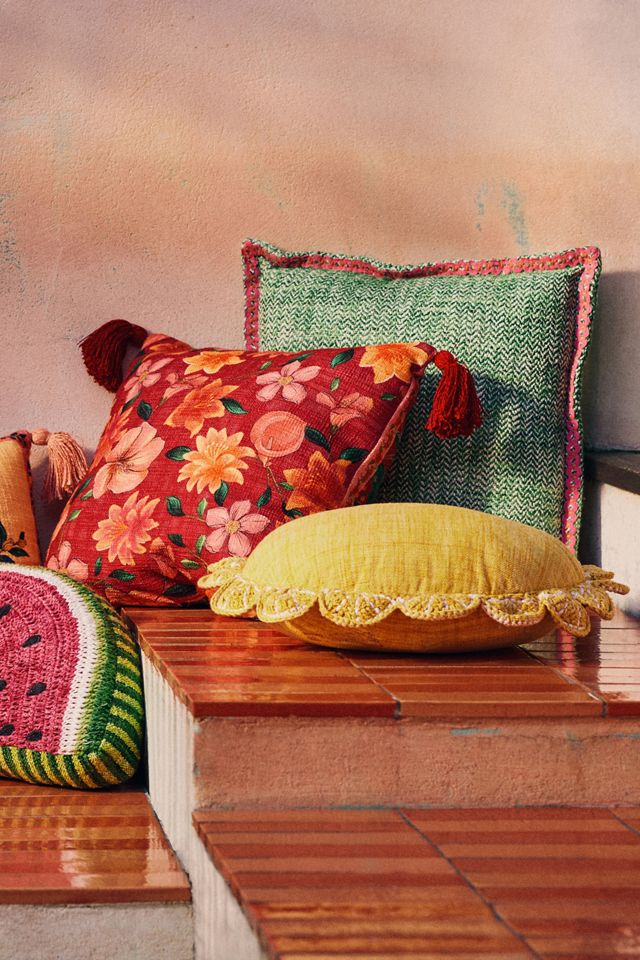 Dominica Indoor/Outdoor Woven Fruit Trim Pillow #3
