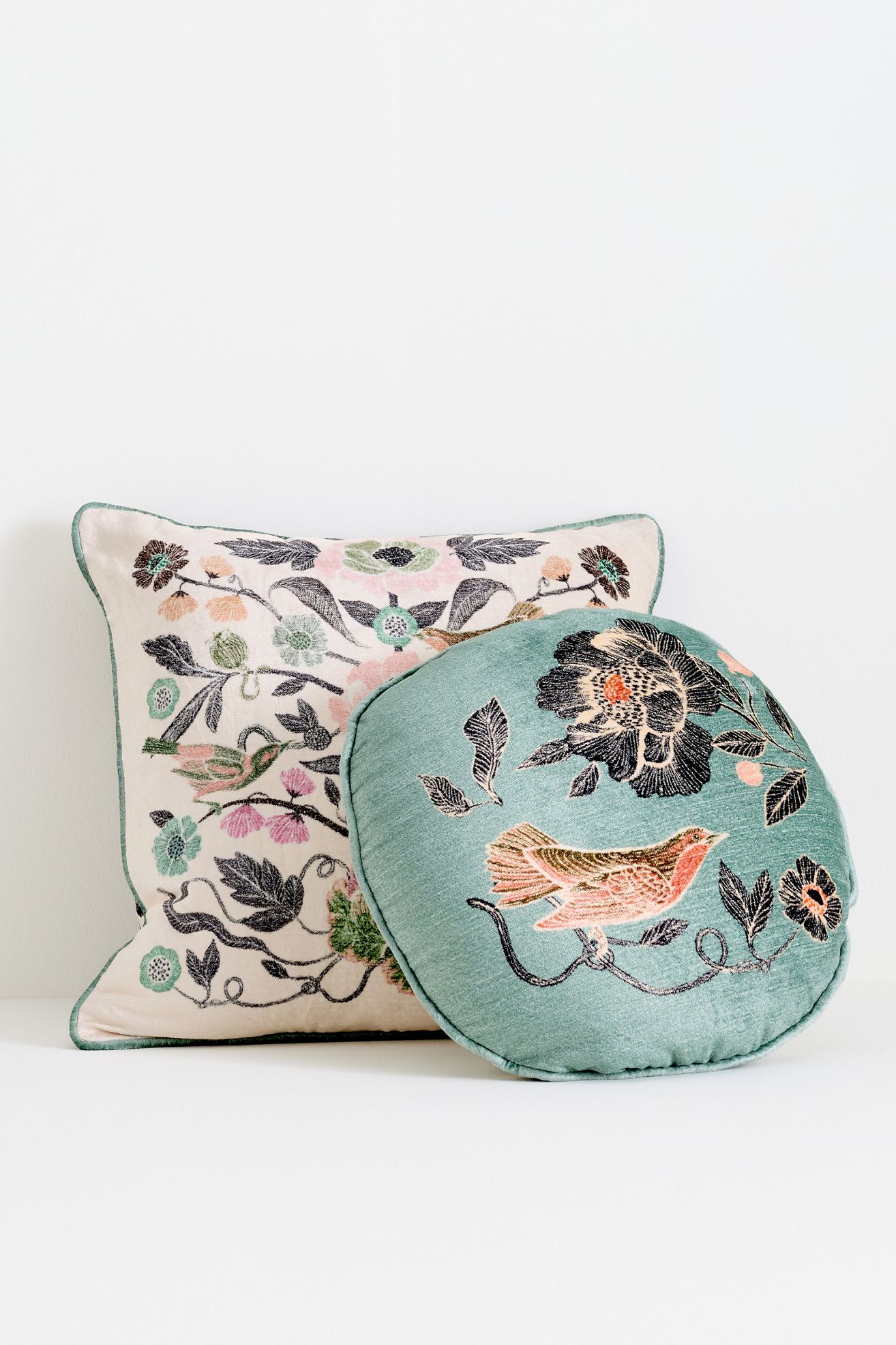 Claudette Cotton Velvet Printed Floral Pillow - Green Floral