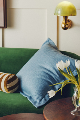 Anthropologie Luxe Linen Blend Pillow In Blue