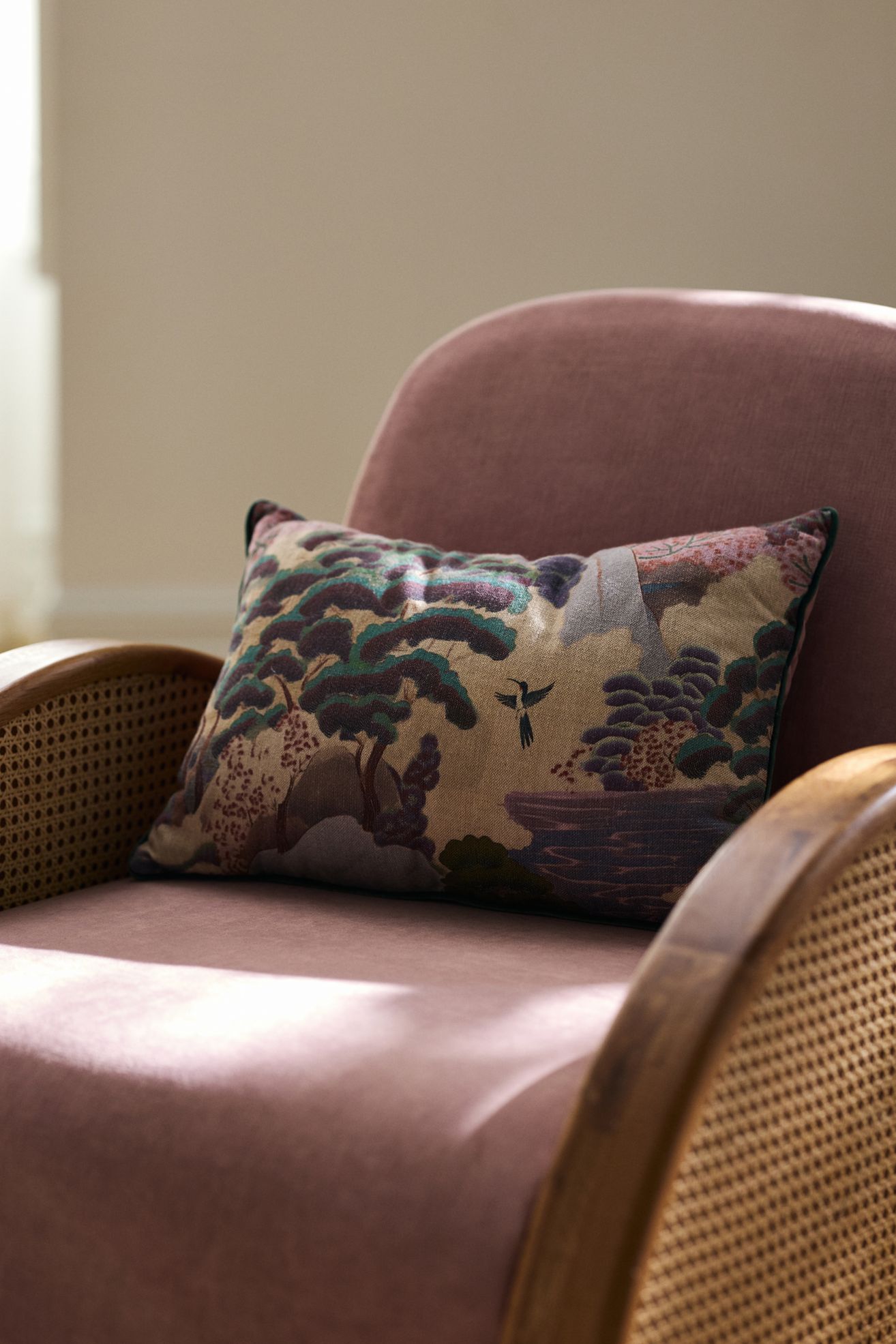 Merve Kahraman Cotton Linen Printed Pillow - Purple, 14" X 20"