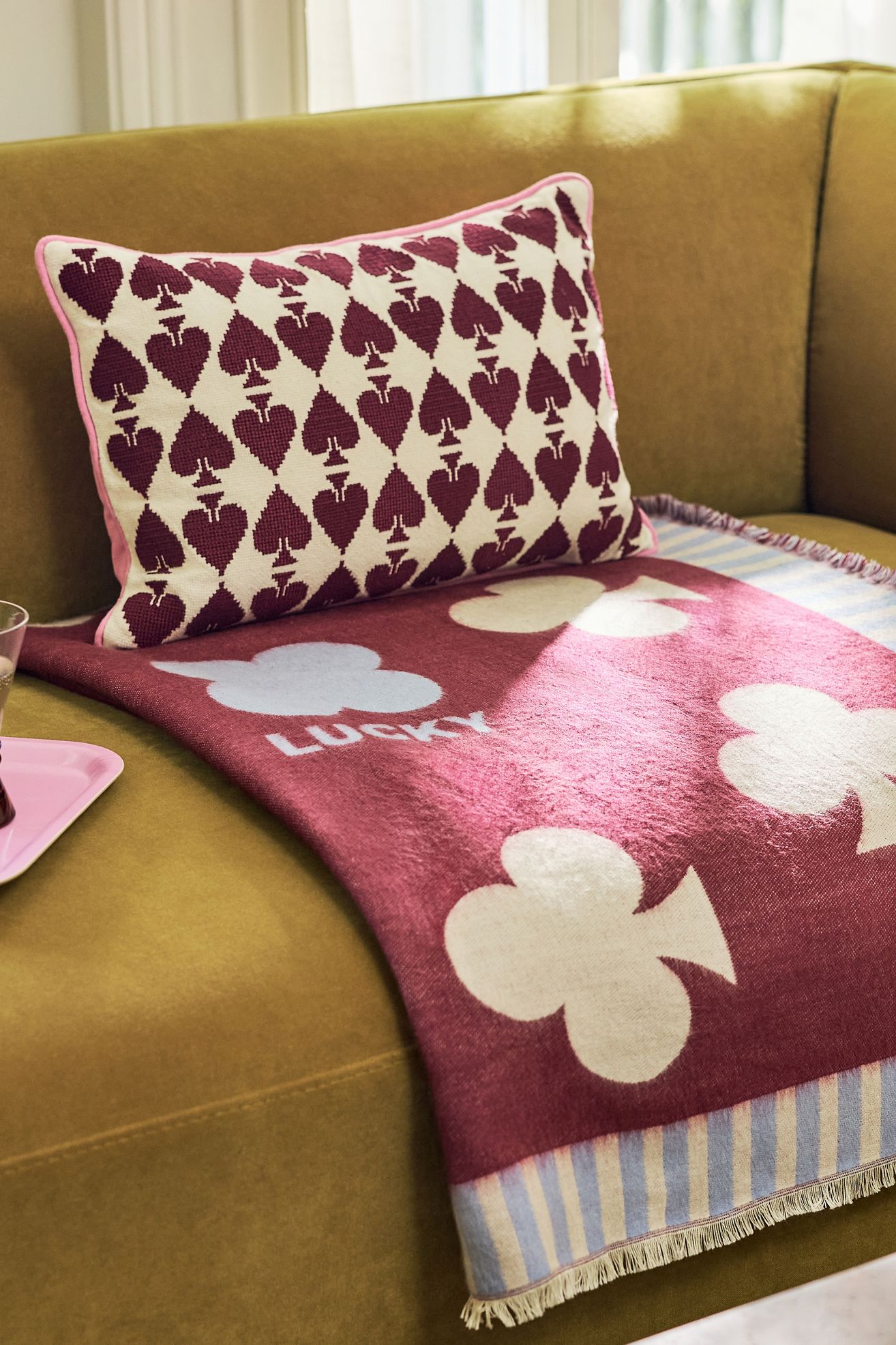 Ace Cotton Embroidered Needlepoint Pillow - Maroon, 14" X 20", Standard, Assorted