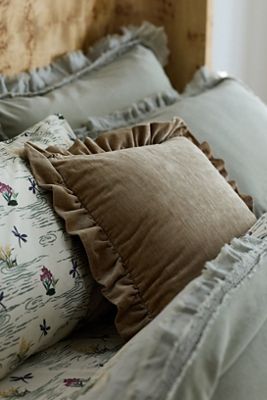 Ruffled Velvet Throw Pillow