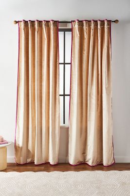 Anthropologie Adelina Velvet Curtain By  In Beige Size 108"