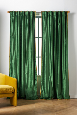 Anthropologie Adelina Velvet Curtain By  In Green Size 50x84