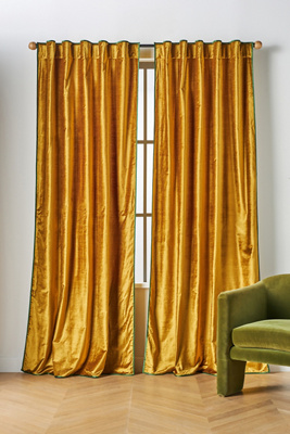 Anthropologie Adelina Velvet Curtain By  In Green Size 50x63