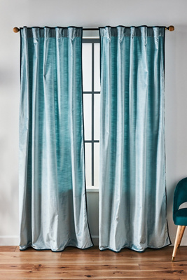 Anthropologie Adelina Velvet Curtain In Blue