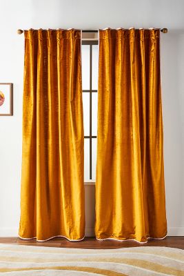 Anthropologie Adelina Velvet Curtain By  In Yellow Size 50x84