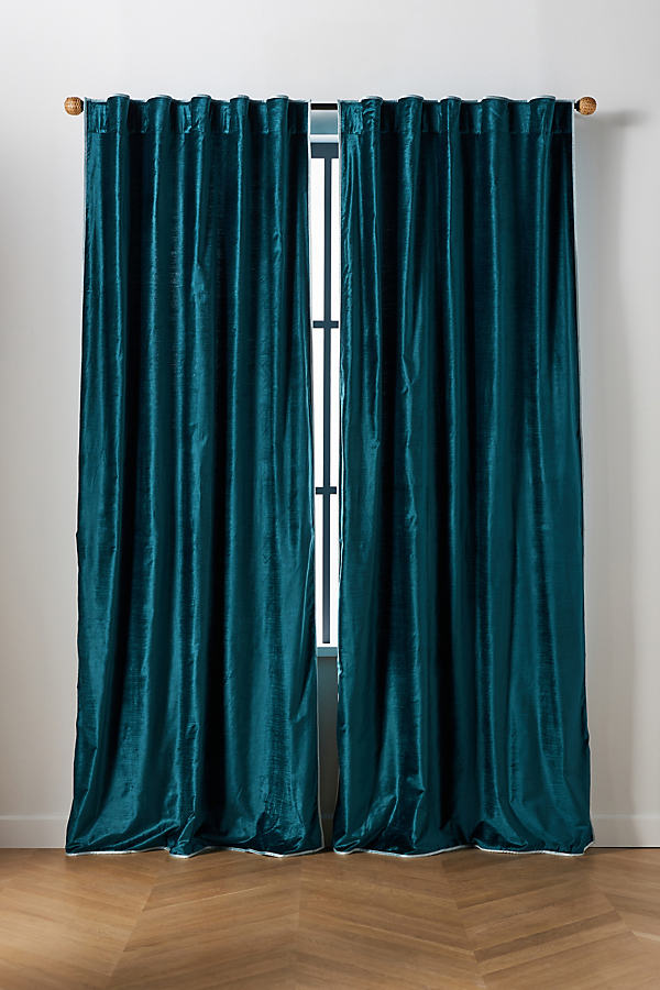 Anthropologie Adelina Velvet Curtain In Blue