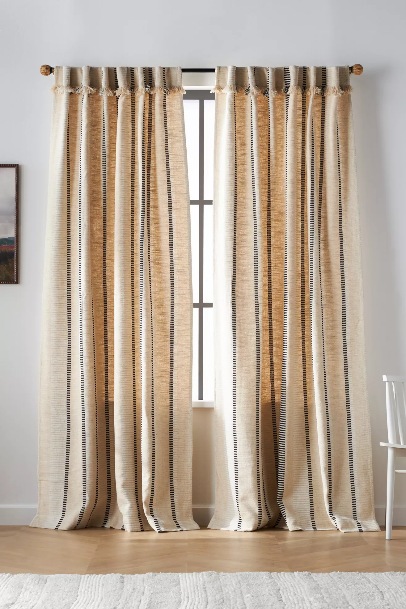 Pieced Stripe Cotton Blend Woven Curtain - thumbnail 7