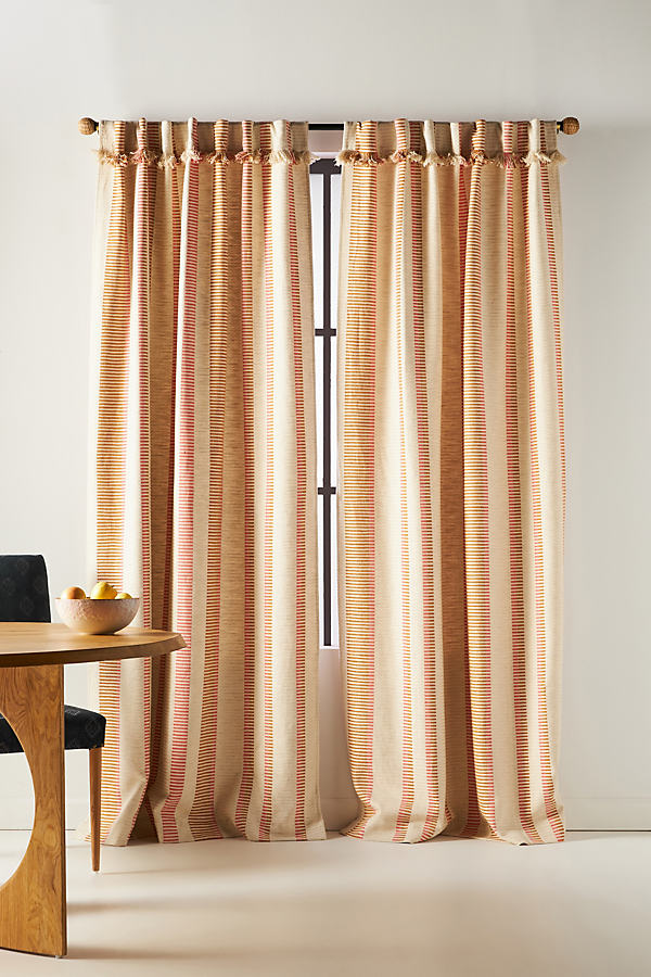 Anthropologie Pieced Stripe Curtain By  In Orange Size 108"