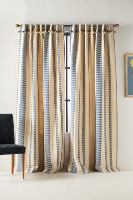 Anthropologie Pieced Stripe Curtain By  In Blue Size 108"