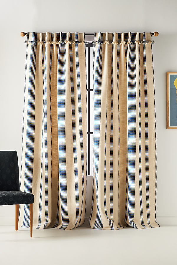 Anthropologie Pieced Stripe Curtain By  In Blue Size 108"