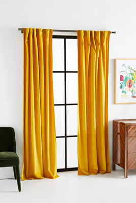 Anthropologie Velvet Louise Curtain By  In Yellow Size 50" X 96"