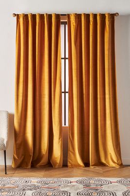 Anthropologie Velvet Louise Curtain By  In Yellow Size 50" X 96"