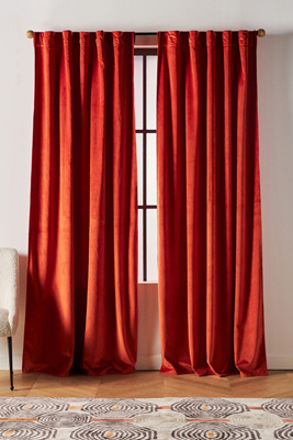 Anthropologie Velvet Louise Curtain By  In Orange Size 108"