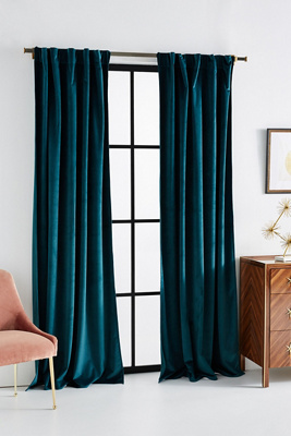 Anthropologie Velvet Louise Curtain By  In Blue Size 108"