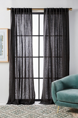 Anthropologie Stitched Linen Curtain By  In Grey Size 108" In Grey