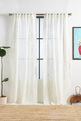 Manette Embroidered Cotton Linen Sheer Curtain 84"