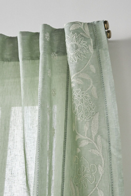 Manette Embroidered Cotton Linen Sheer Curtain - Thumbnail 4