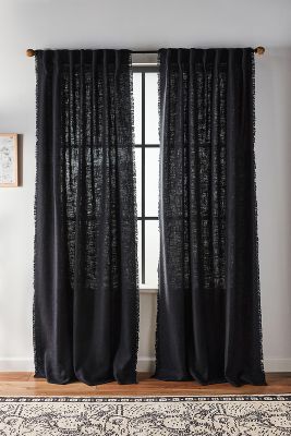 Anthropologie Luxe Linen Blend Curtain By  In Black Size 108"