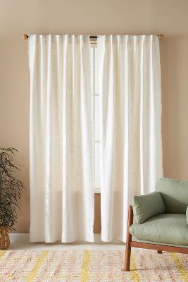 Anthropologie Luxe Linen Blend Curtain By  In White Size 50" X 96"