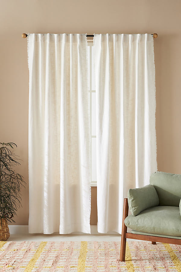 Anthropologie Luxe Linen Blend Curtain In White