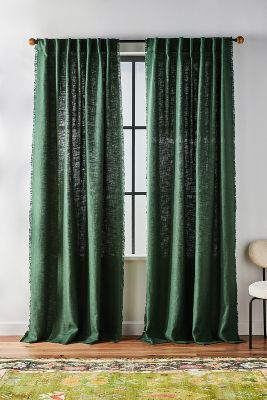 Anthropologie Luxe Linen Blend Curtain By  In Green Size 50x63