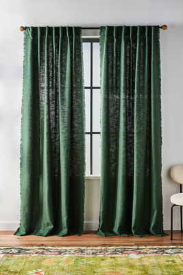 Anthropologie Luxe Linen Blend Curtain By  In Green Size 50x84