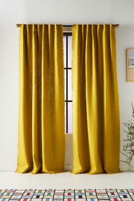 Anthropologie Luxe Linen Blend Curtain By  In Green Size 50" X 96"