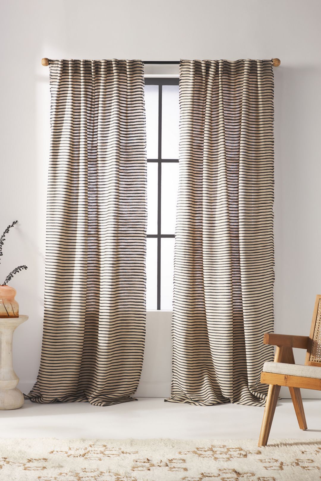 Luxe Linen Blend Woven Curtain - Natural & Indigo Stripe, 84" X 50"