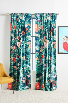 Anthropologie Holly Velvet Floral Curtain