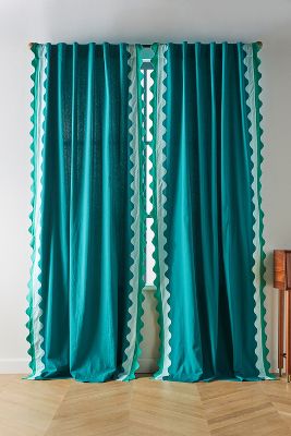 Maeve Scalloped Curtain By  In Blue Size 50" X 96"