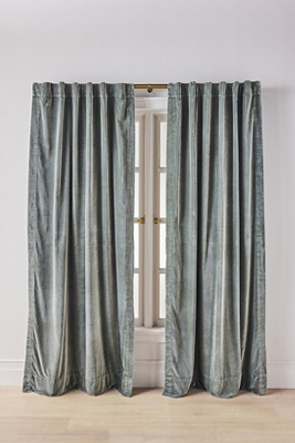 Anthropologie Trova Washed Velvet Curtain In Blue