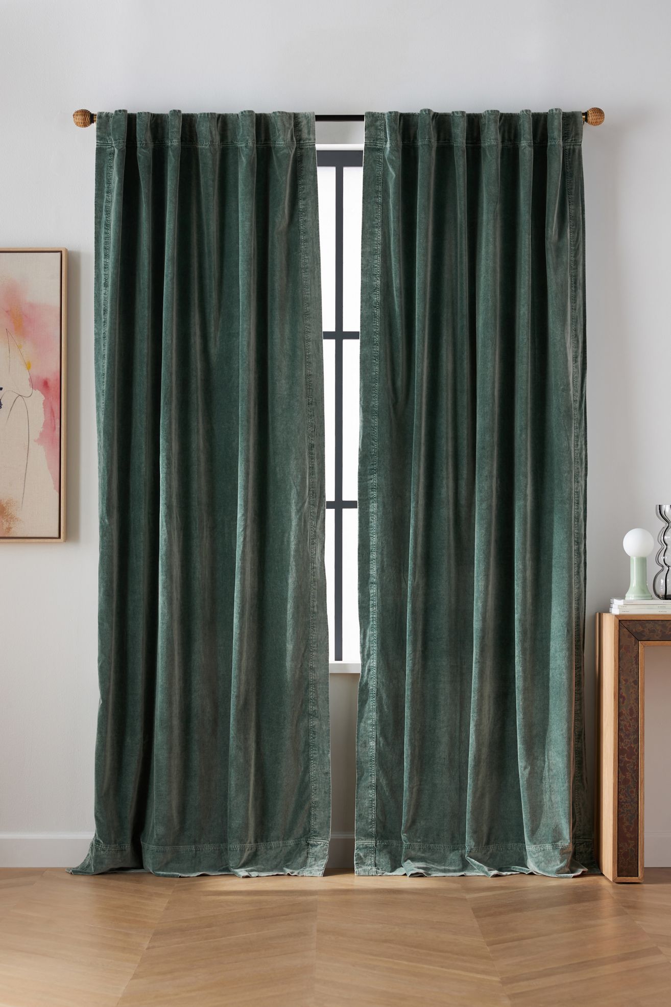 Trova Washed Velvet Curtain - Slate, Standard, 96" X 50"