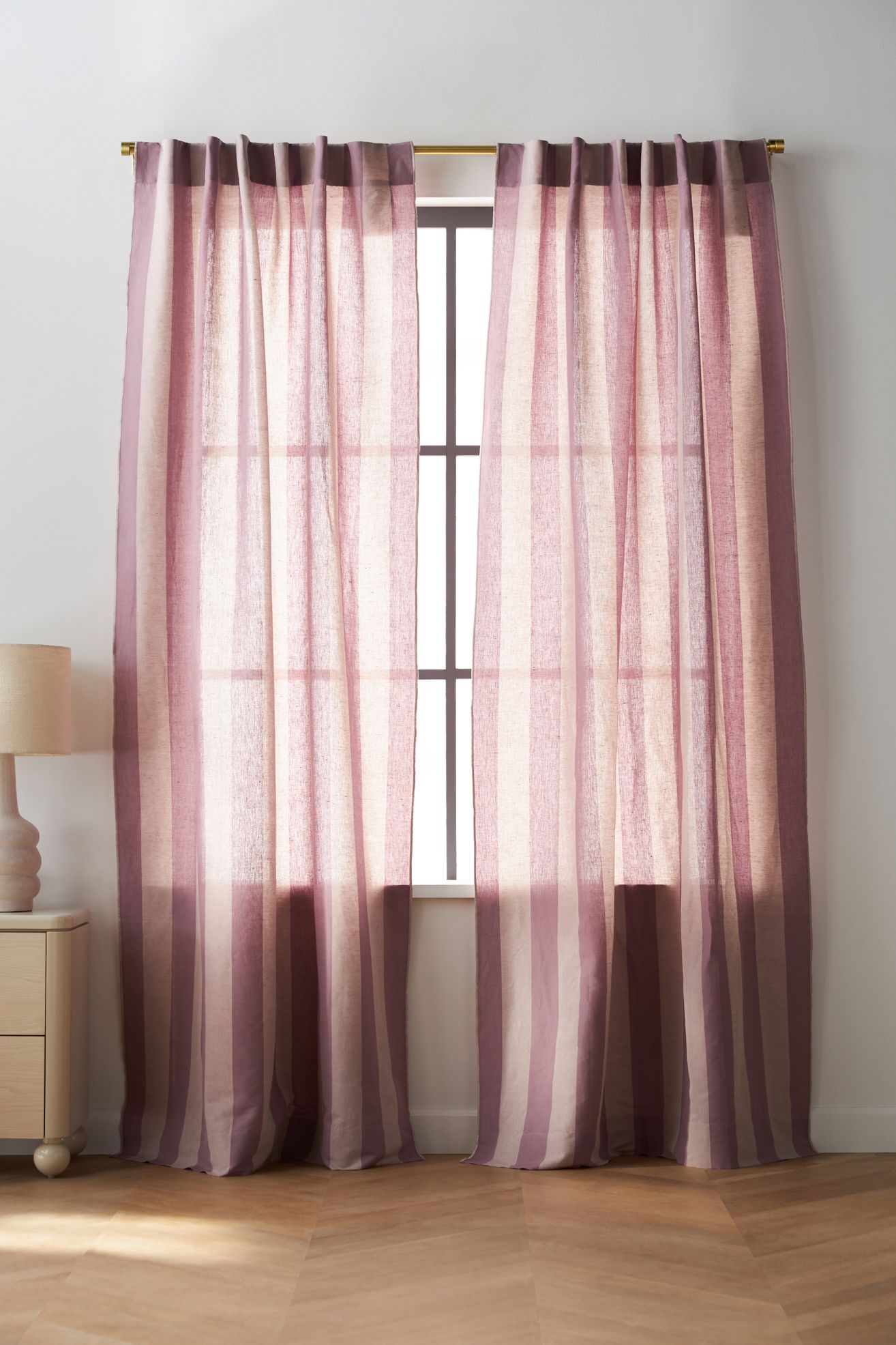 Pallido Cotton Linen Blend Woven Striped Curtain - Light Purple, 84" X 50"