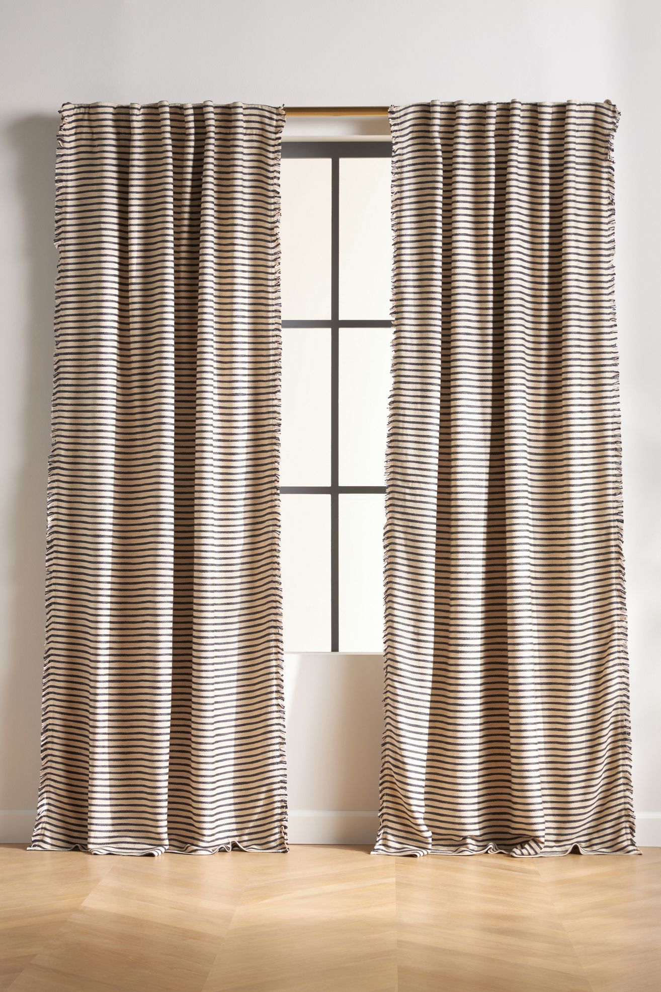 Luxe Linen Blend Woven Blackout Curtain - Natural & Indigo Stripe, 96" X 50"