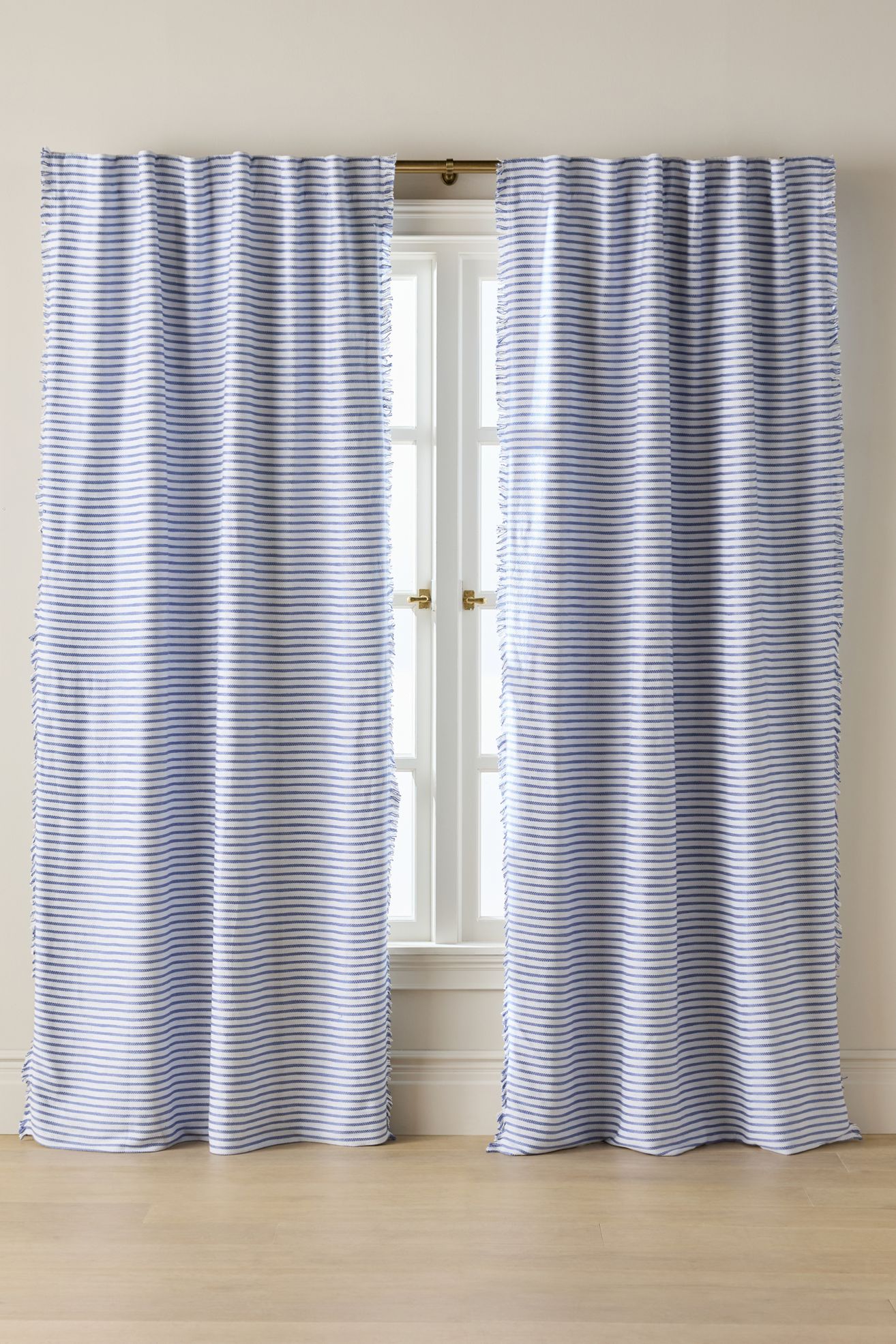 Luxe Linen Blend Woven Blackout Curtain - Blue Stripe, Standard, 84" X 50"
