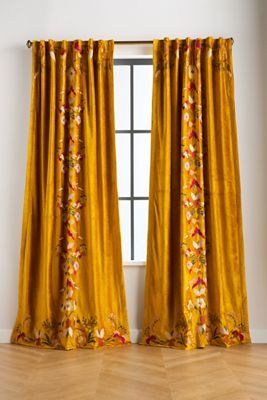 Fiori Velvet Embroidered Floral Blackout Curtain