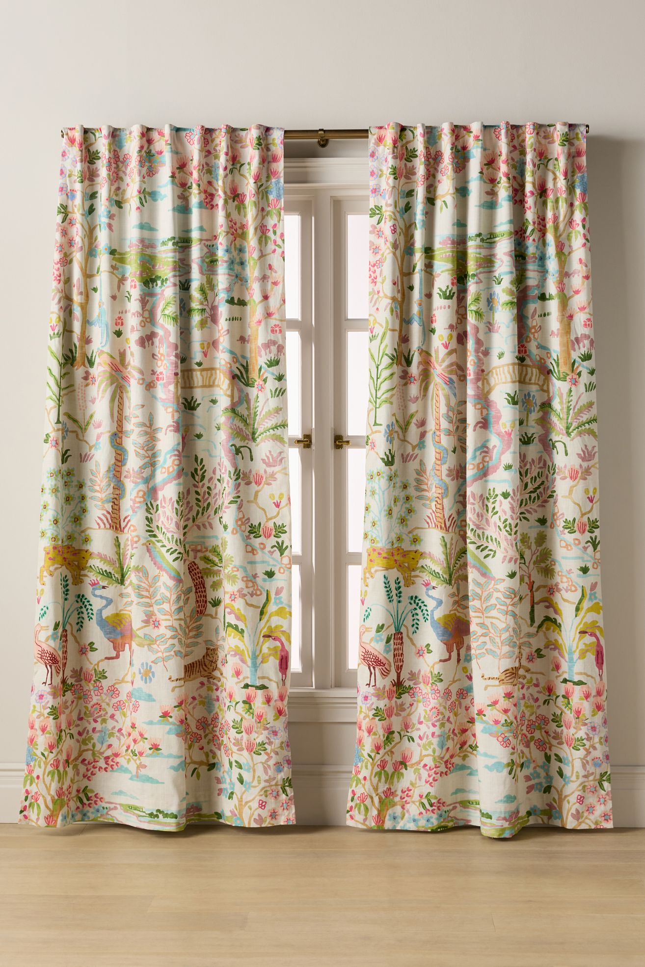 Organic Cotton Tales Menagerie Printed Blackout Curtain - White, Standard