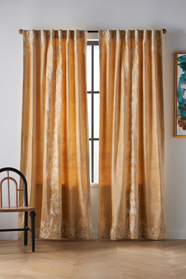 Anthropologie Embroidered Fiori Curtain By  In Beige Size 108"