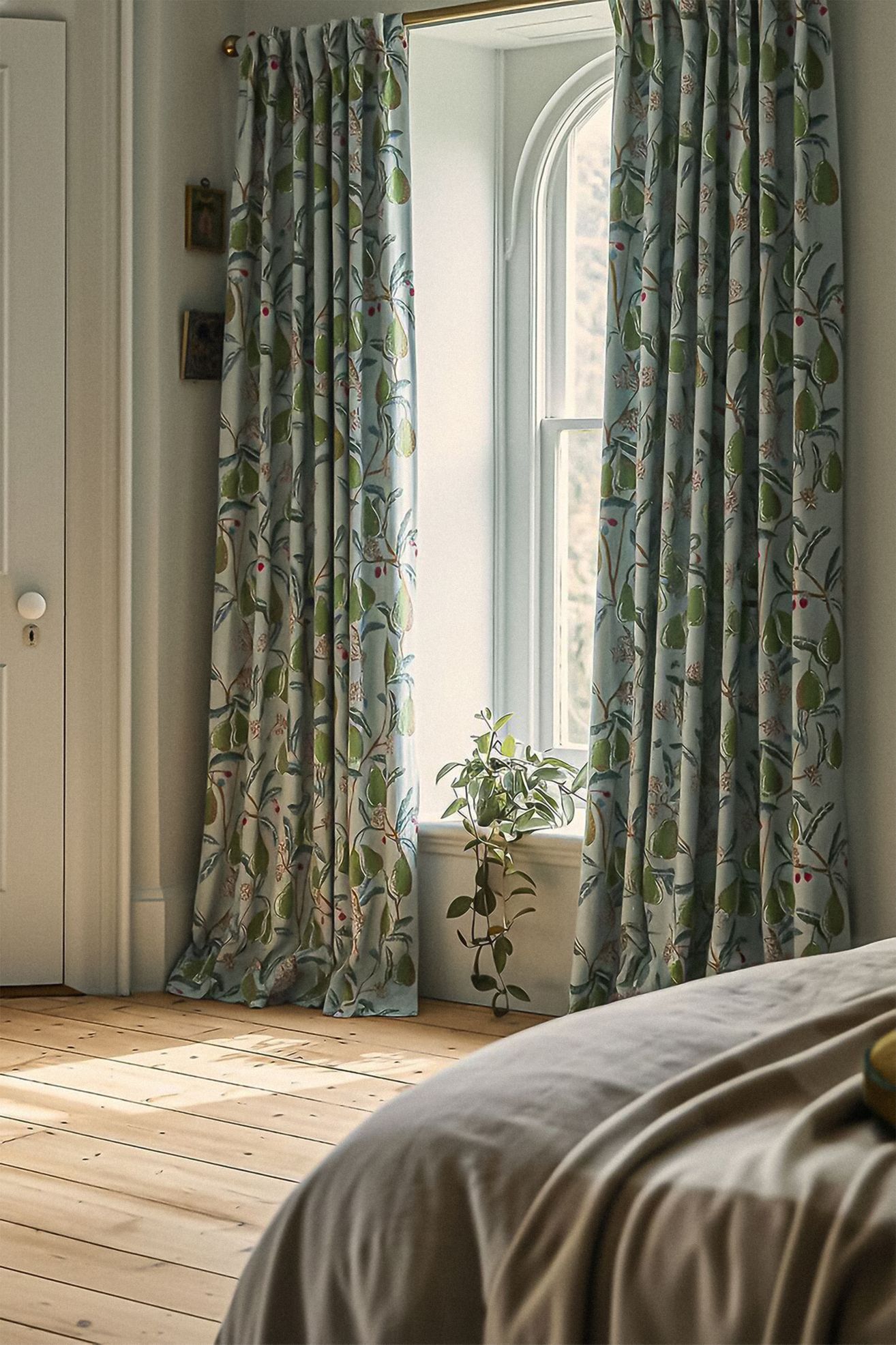 Pera Cotton Pear Printed Curtain - Sky, 108" X 50"