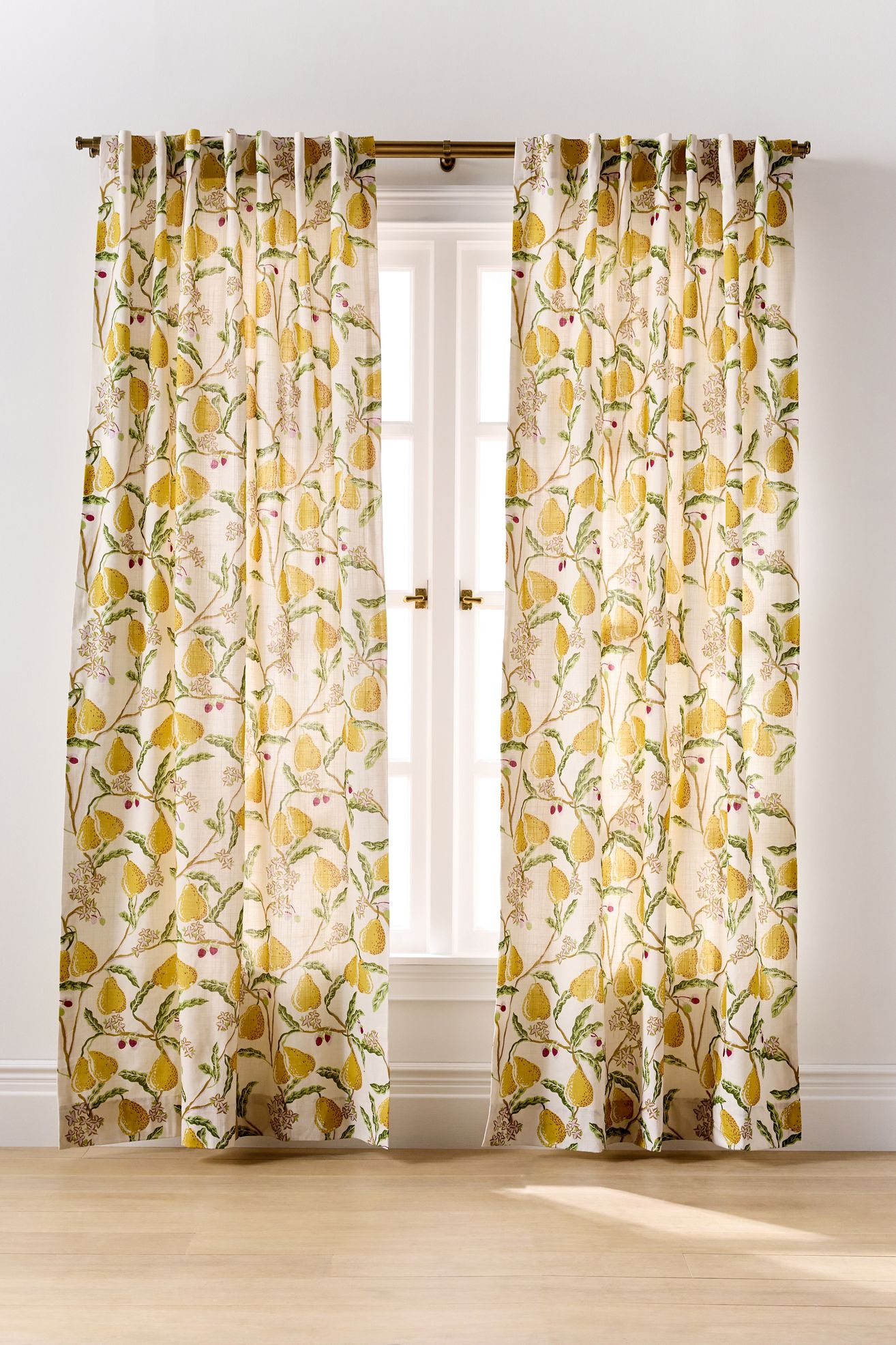 Pera Cotton Pear Printed Curtain - Yellow, 63" X 50"