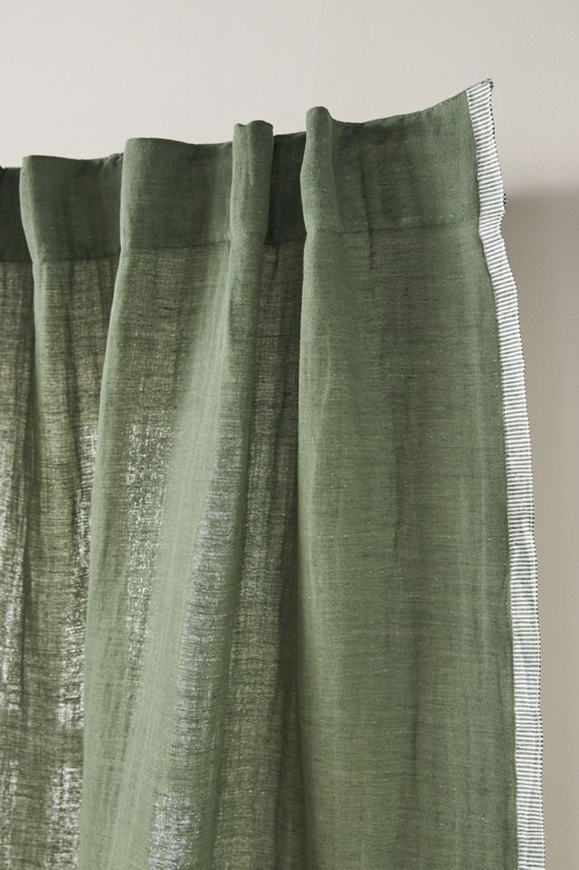 Linen Cotton Fringed Stripe Trim Curtain
