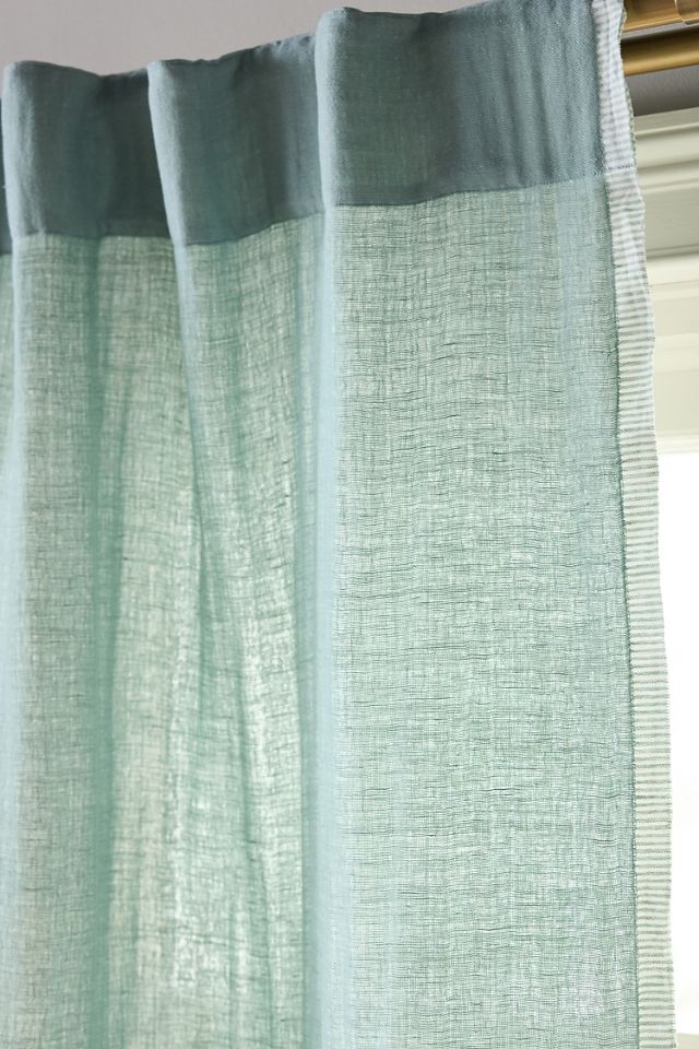 Linen Cotton Fringed Stripe Trim Curtain #1