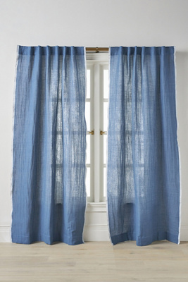 Anthropologie Amande Linen Cotton Curtain With Striped Trim